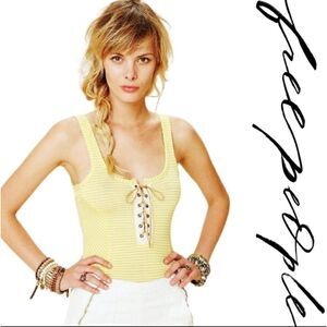 Free People Lava Lace-Up Yellow/Lime Stripe Long Tank Top S